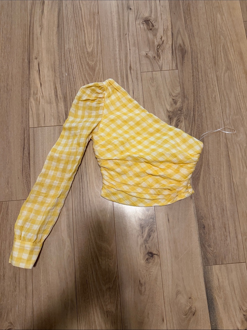 Zara Yellow and White One-Shoulder Gingham Top